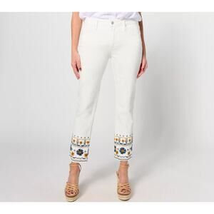 Driftwood Colette Floral Embroidered Cropped Straight Jeans White Plus Size 22 W